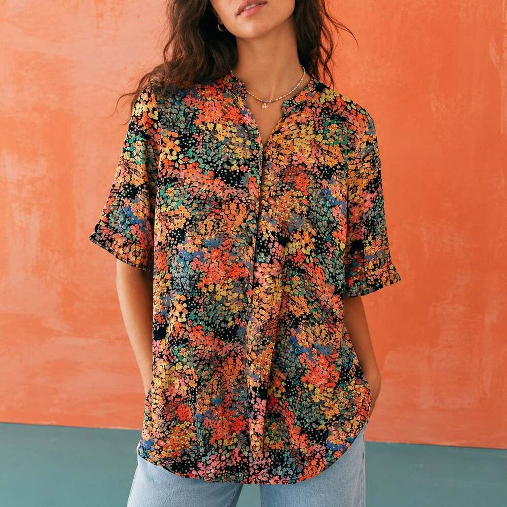 Tucker Black Floral Rayon Blouse S Button Front Dopamine Boho Art Teacher Indie